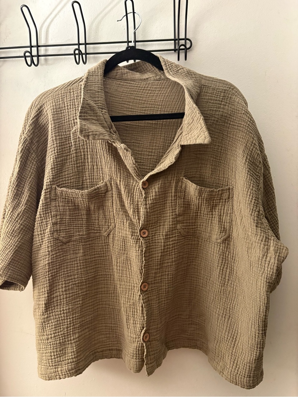 Men's Casual Button-Front Overshirt Jacket - Beige